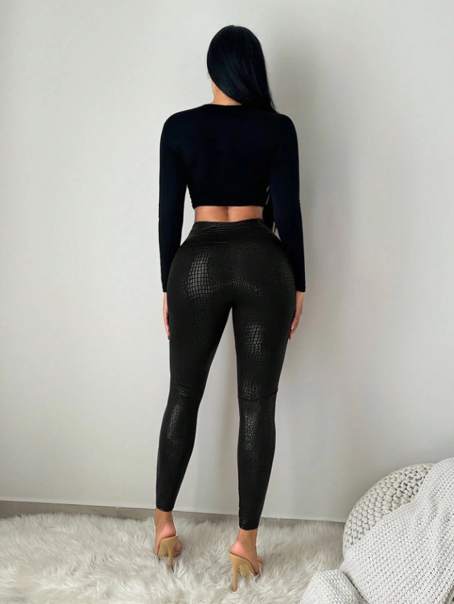 Croc-Effect High-Waisted Leggings