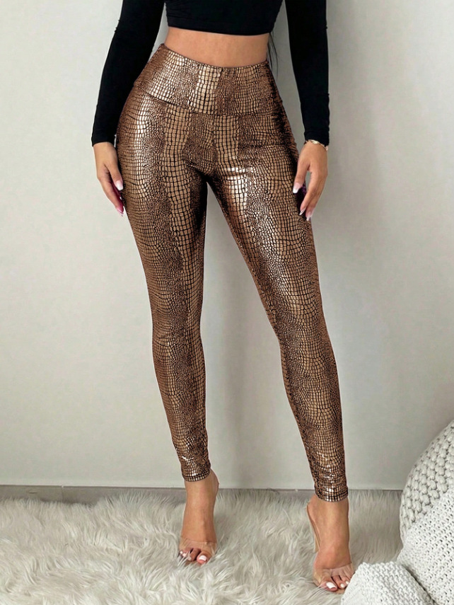 Croc-Effect High-Waisted Leggings