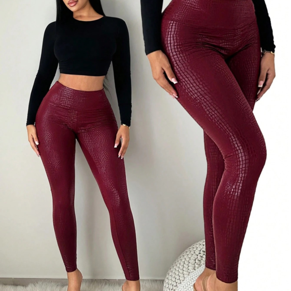 Croc-Effect High-Waisted Leggings