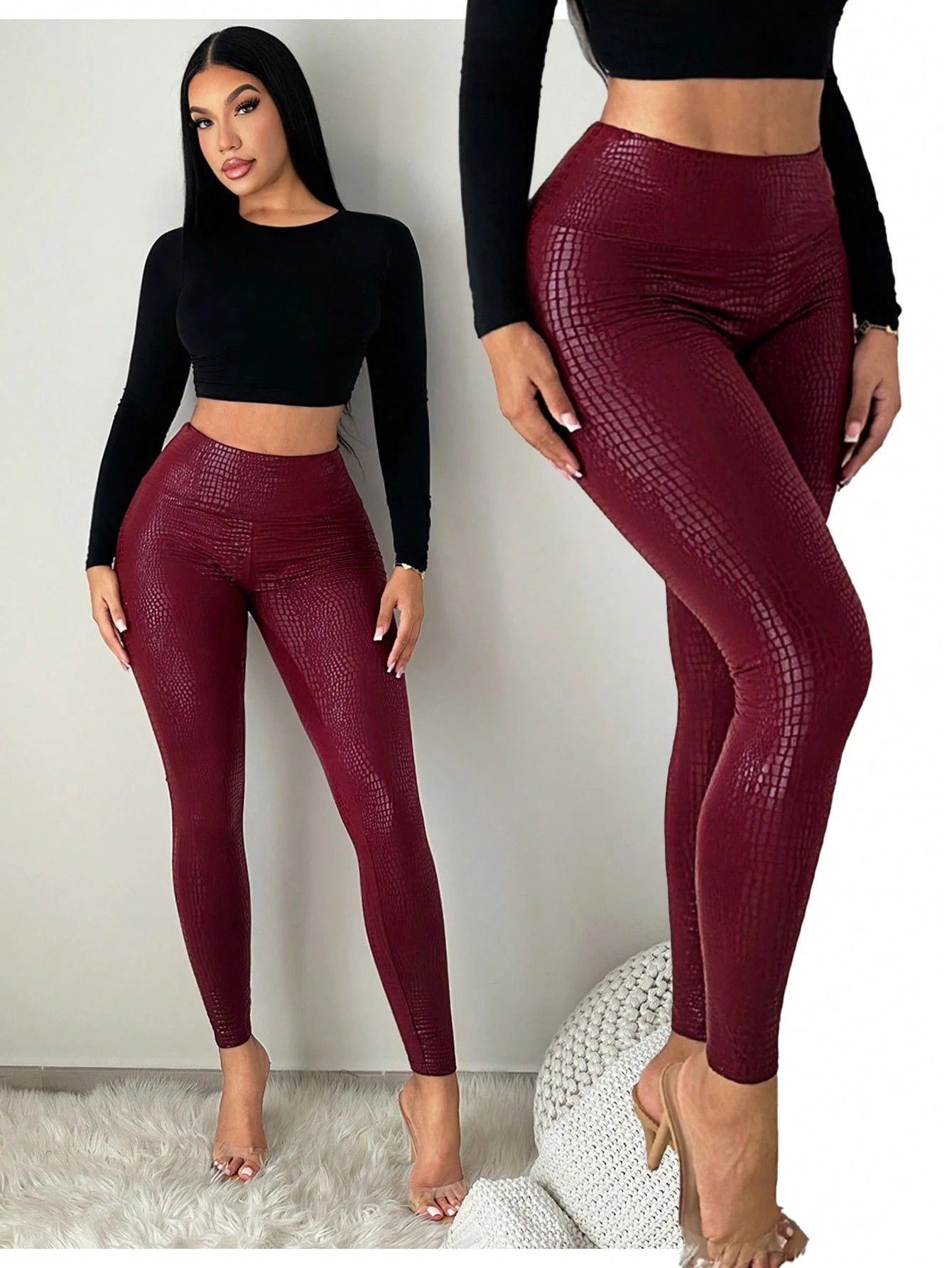 Croc-Effect High-Waisted Leggings