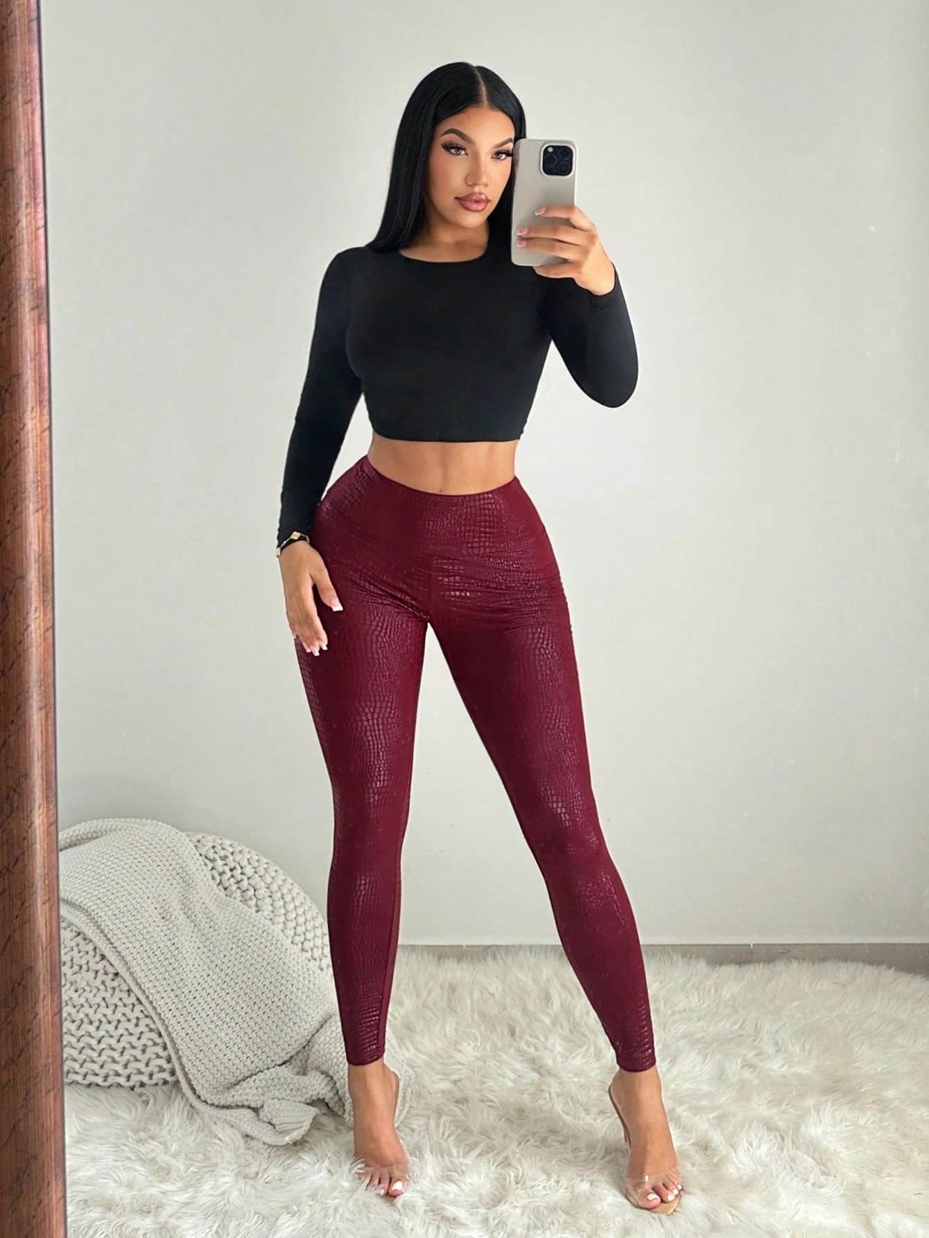 Croc-Effect High-Waisted Leggings